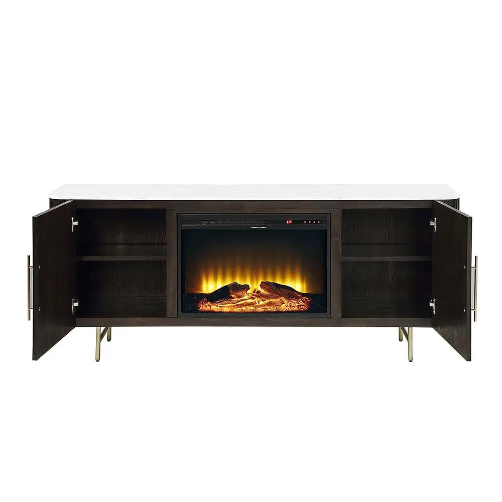Clayten - Server With Marble Top & Fireplace - White & Espresso by Unique Piece Furniture
