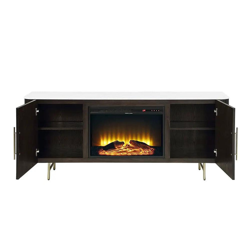 Clayten - Server With Marble Top & Fireplace - White & Espresso by Unique Piece Furniture