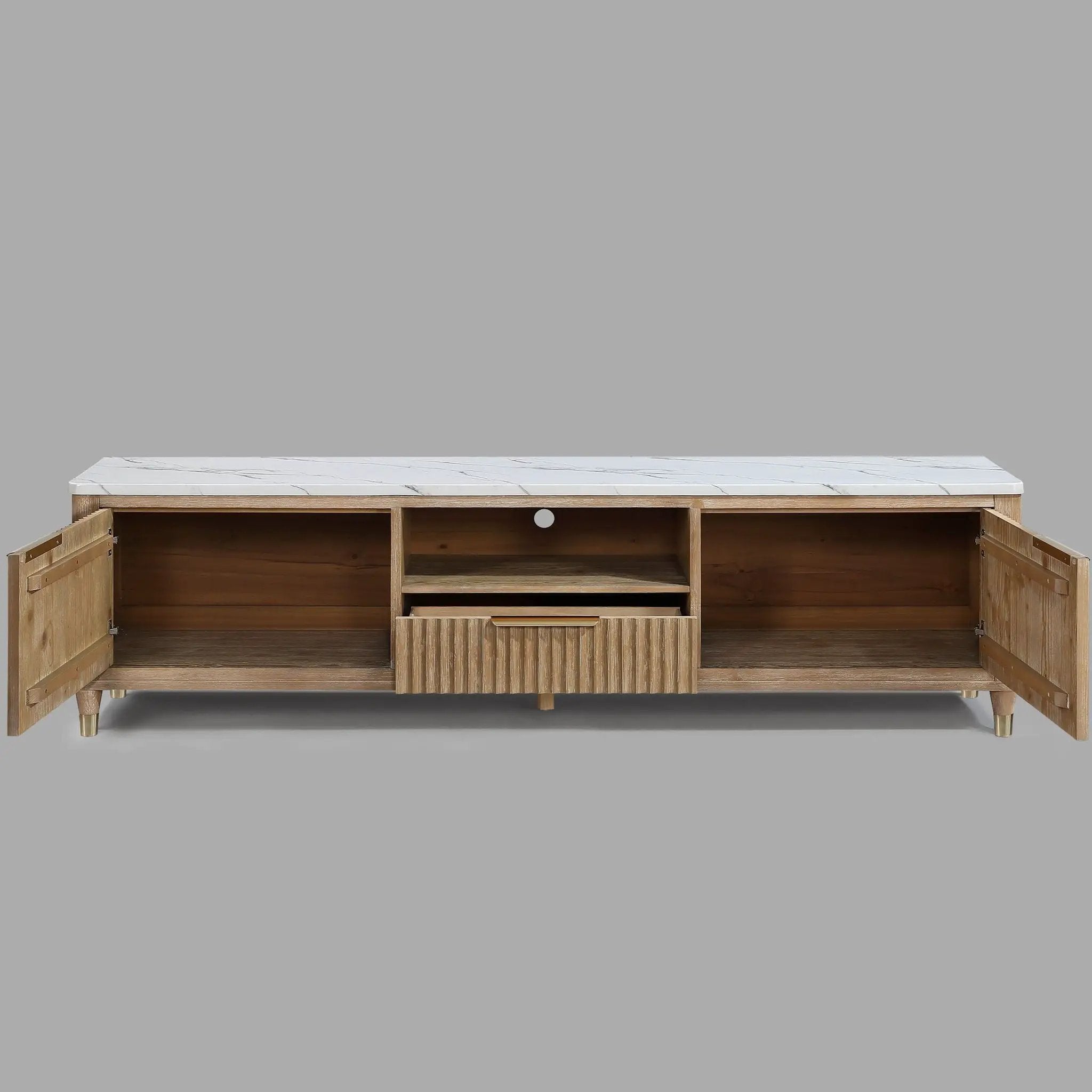 Fluted TV Stand With Accents - Natural Wood / White by Unique Piece Furniture