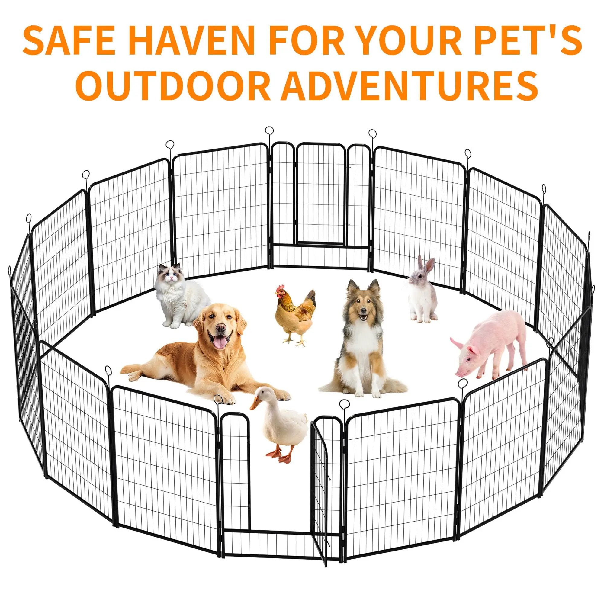 Dog Playpen, 16 Panels Pet Exercise Pen Indoor / Outdoor Fence With Anti Skid Base - Black by HouseOfZazla