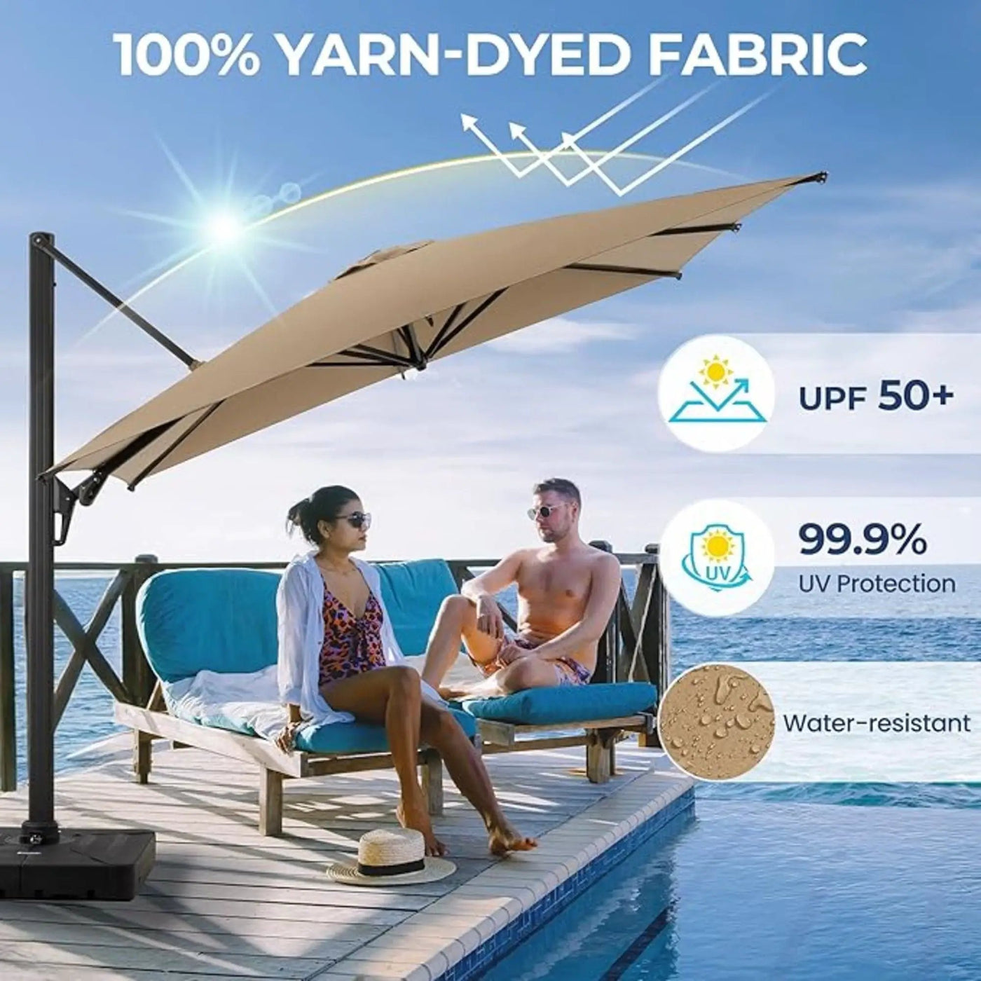 Round Cantilever Patio Umbrella With 360 Rotation & Infinite Tilt Adjustment by HouseOfZazla