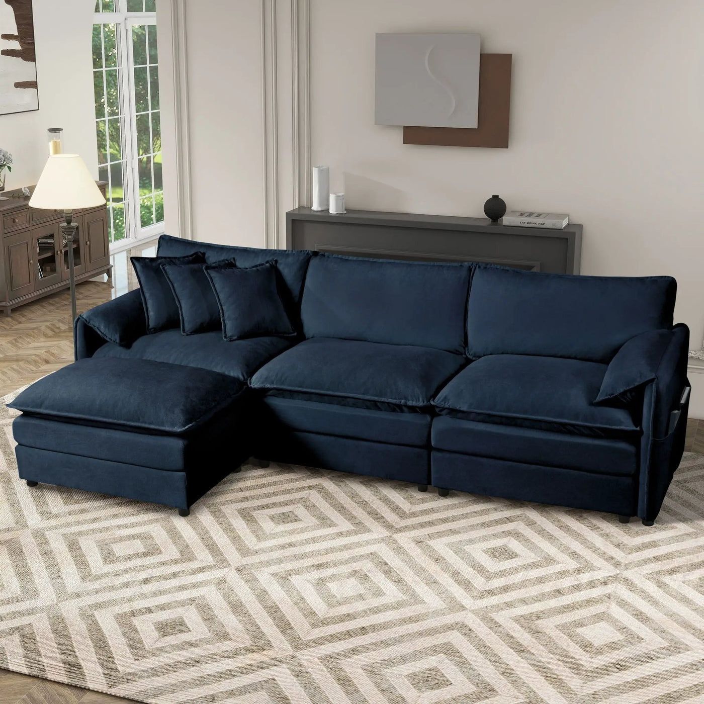 Modern Comfy Deep Seat Modular Sectional Sofa Cloud Couch With Ottoman by HouseOfZazla