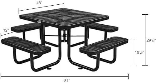 Global Industrial 46" Square Perforated Metal Outdoor Picnic Table, 81" W x 81" D Overall, Black by GreenHaven Gardens