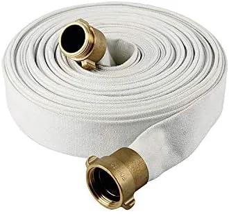 AKW Fire Hose, White, 1-1/2" ID, 500 PSI Burst Pressure, M x F NST Brass Connectors (75 ft.) by GreenHaven Gardens