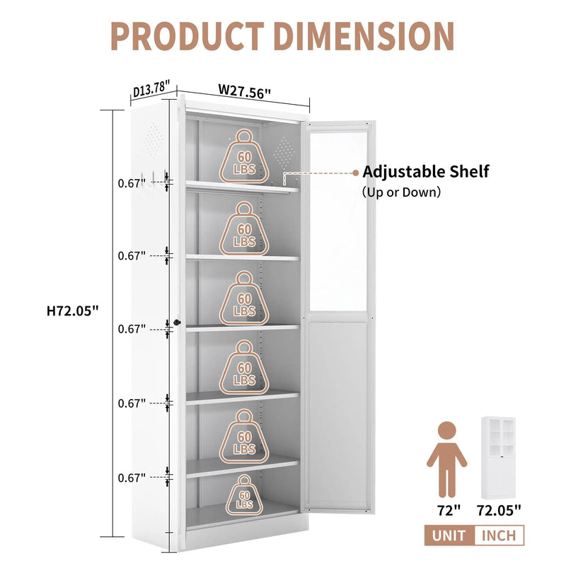 Tall Metal Kitchen Pantry Cabinet With Adjustable Shelves And Silent Magnetic Doors - White by Unique Piece Furniture