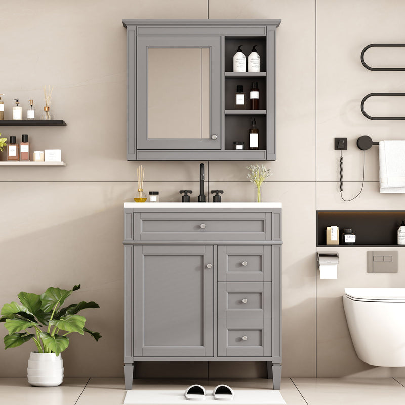 Gray Bathroom Vanity with Ceramic Sink, Storage Cabinet & Mirror, photo 2 of 4