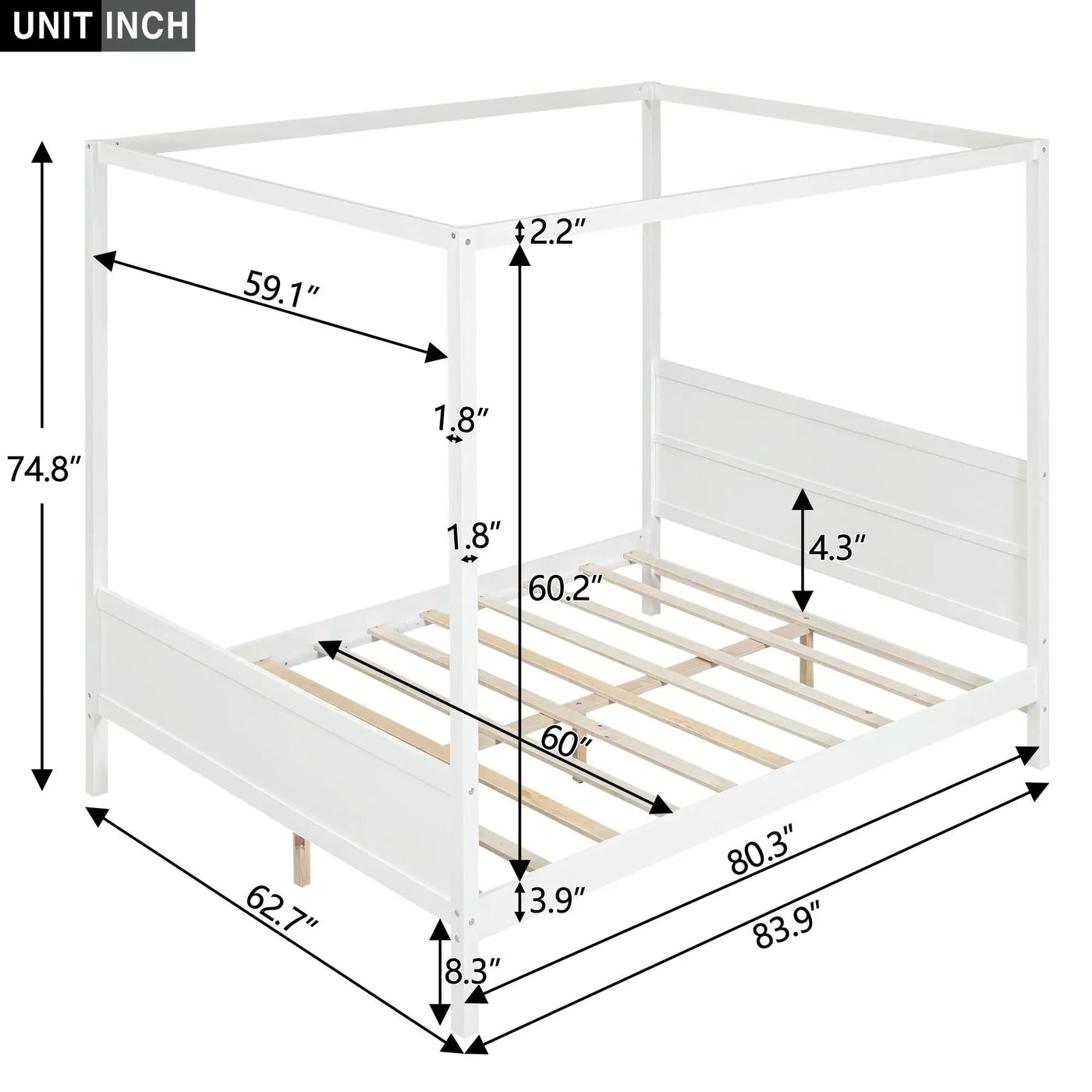 Canopy Platform Bed With Headboard And Footboard, Slat Support Leg by HouseOfZazla