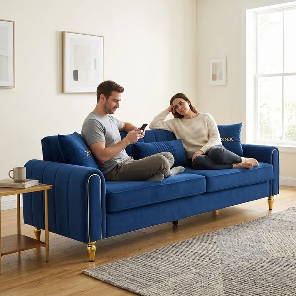 FX-P11-RB 87.4 Inches Upholstered 3-Seater Sofa with Throw Pillows, photo 2 of 10