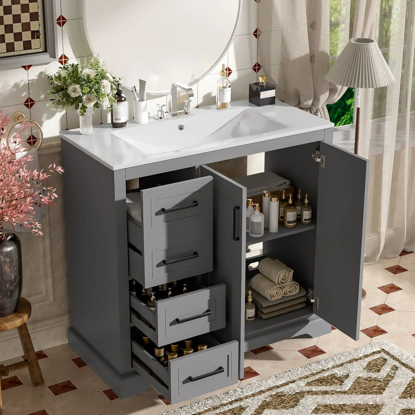 Bathroom Vanity With Sink, Soft Close Doors, Adjustable Shelf & 3 Drawers by Unique Piece Furniture