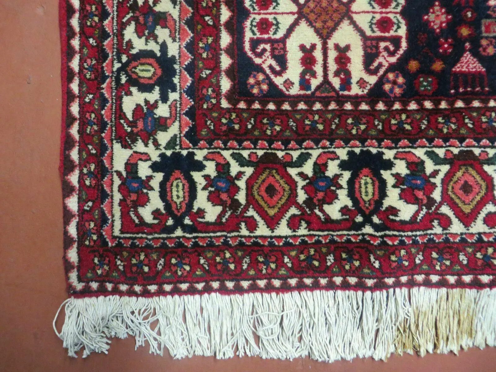 7' X 10' Vintage Handmade Indian Floral Wool Rug Hand Knotted Carpet Ivory Red by Jewel Rugs