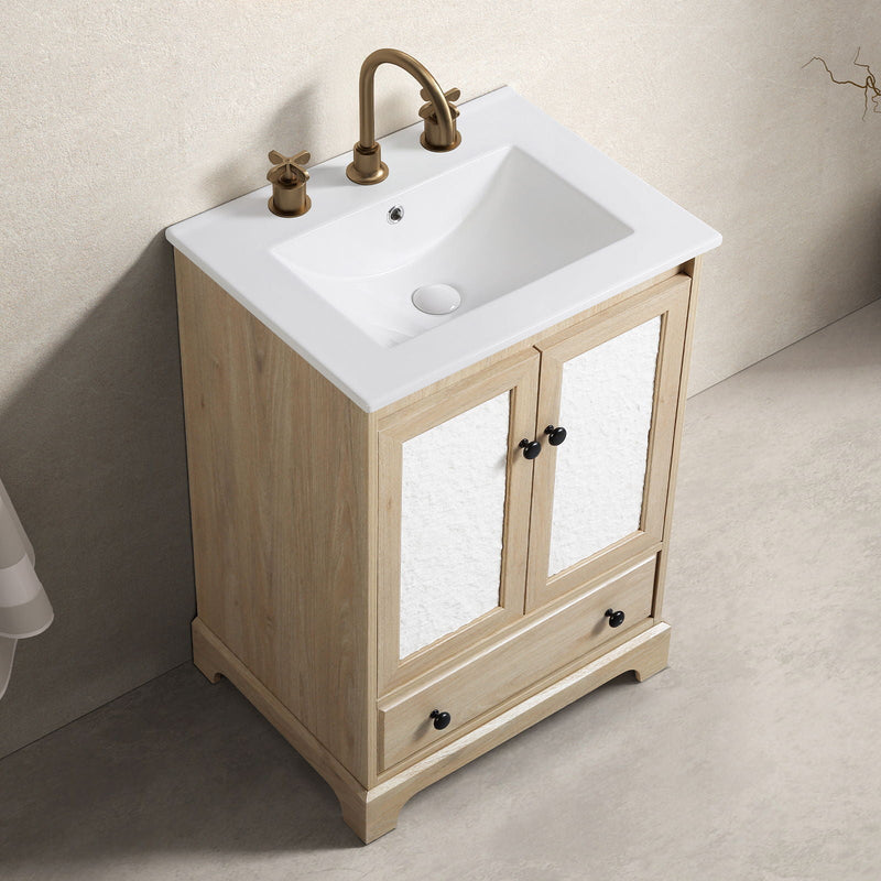 Bathroom Vanity With Basin, 1 Drawer Free Standing Storage - Brown by HouseOfZazla