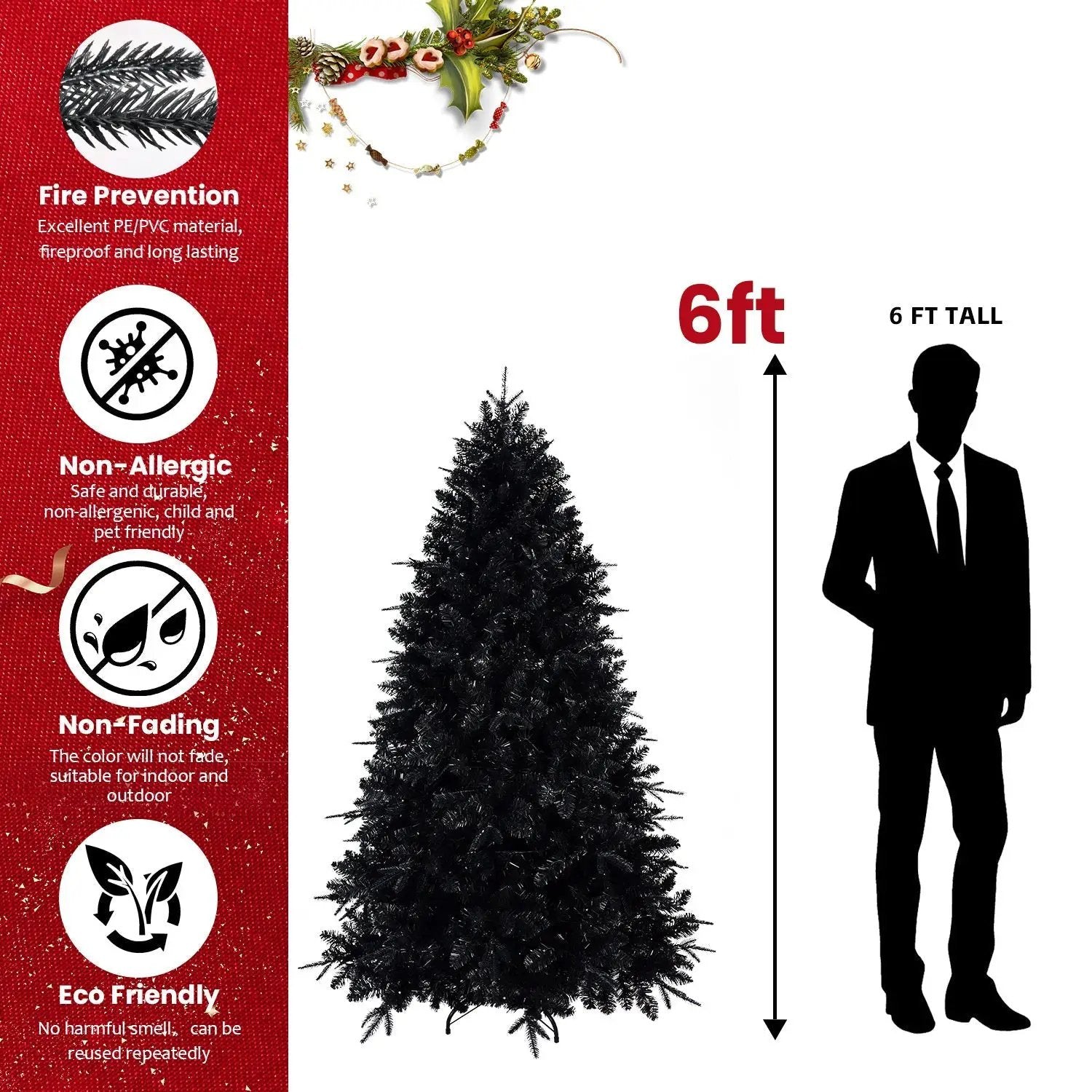 The 6-Foot Pre-Lit Black Christmas Tree by HouseOfZazla