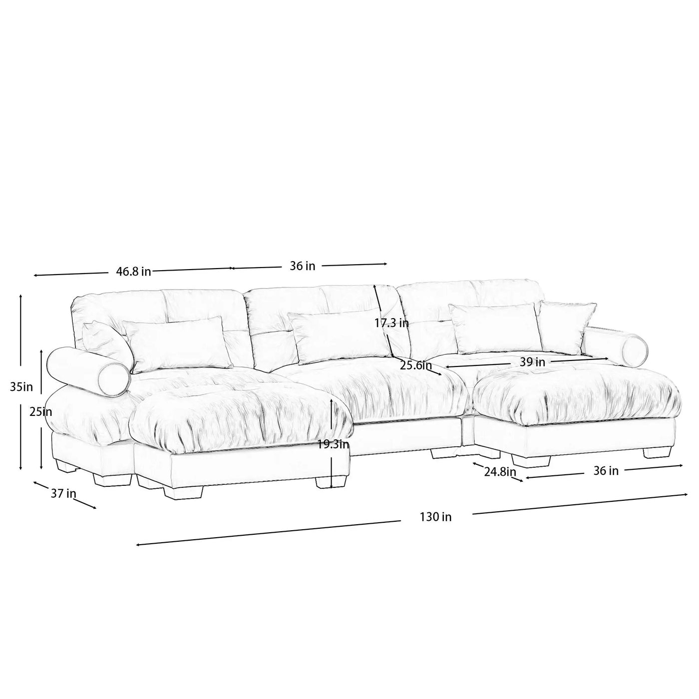 Super Comfort Oversized Modular Sectional Sofa With Movable Ottoman by HouseOfZazla
