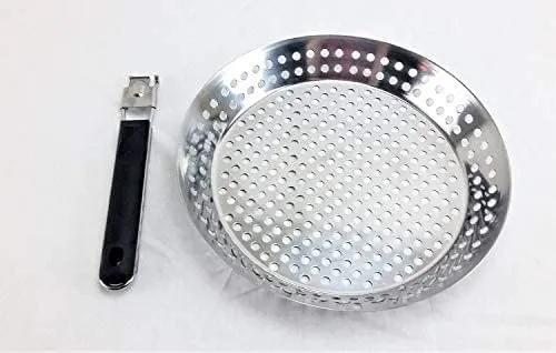 Mr. Bar-B-Q 12" Stainless Steel Skillet, Deep Fryer Strainer for Seafood, Vegetable Grill Basket w/Removable Handle Stainless Steel for BBQ Grill, Camping, Backpacking, Grilling Accessories 06753Y by GreenHaven Gardens
