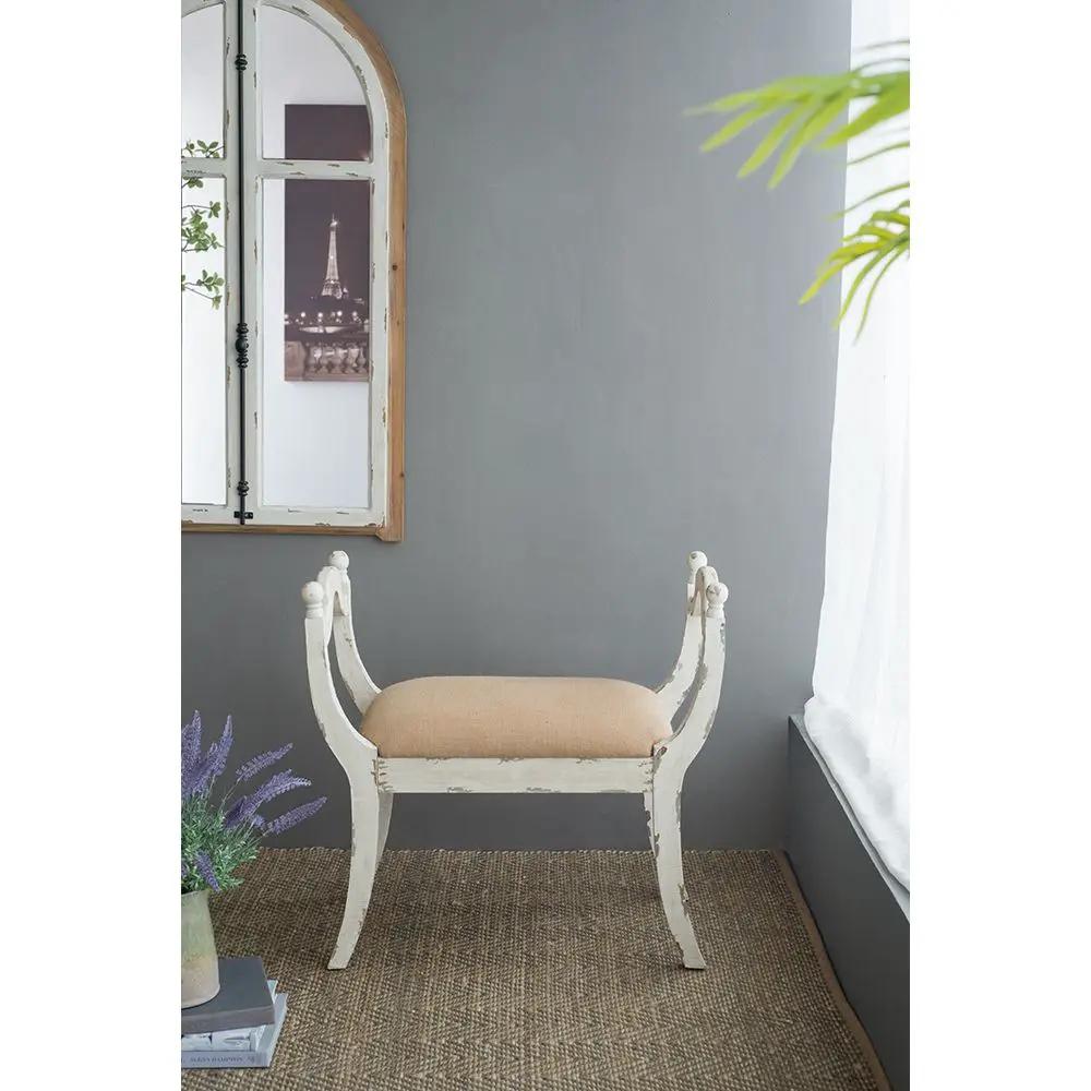 Harlow - Bench, Farmhouse / French Country Style Vanity Chair - Beige / White by Unique Piece Furniture