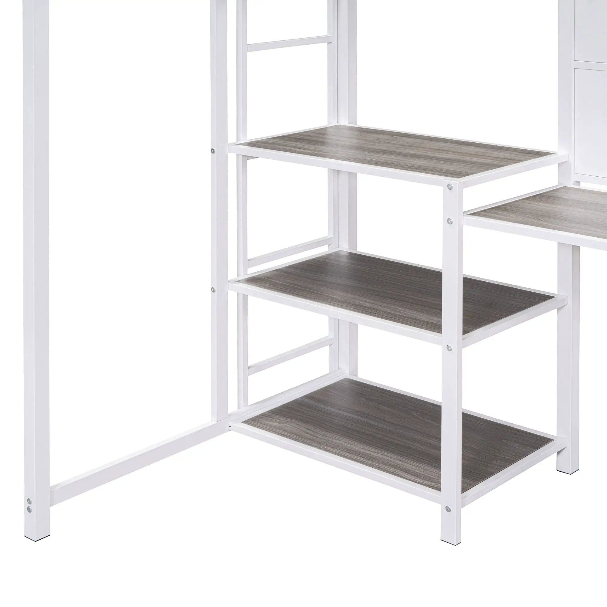 Metal Loft Bed With Desk, 3 Shelves And Ladder by HouseOfZazla