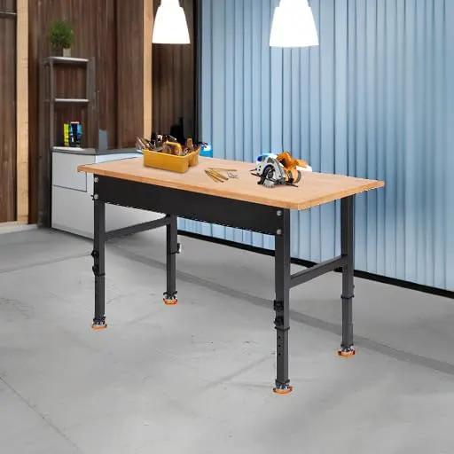 48" Adjustable Work Bench, Rubber Wood Top Workbench Heavy-Duty Work Table, 2000 LBS Load Capacity Hardwood Work Benches for Garage, Workshop, Home, Office, Easy Assembly by GreenHaven Gardens