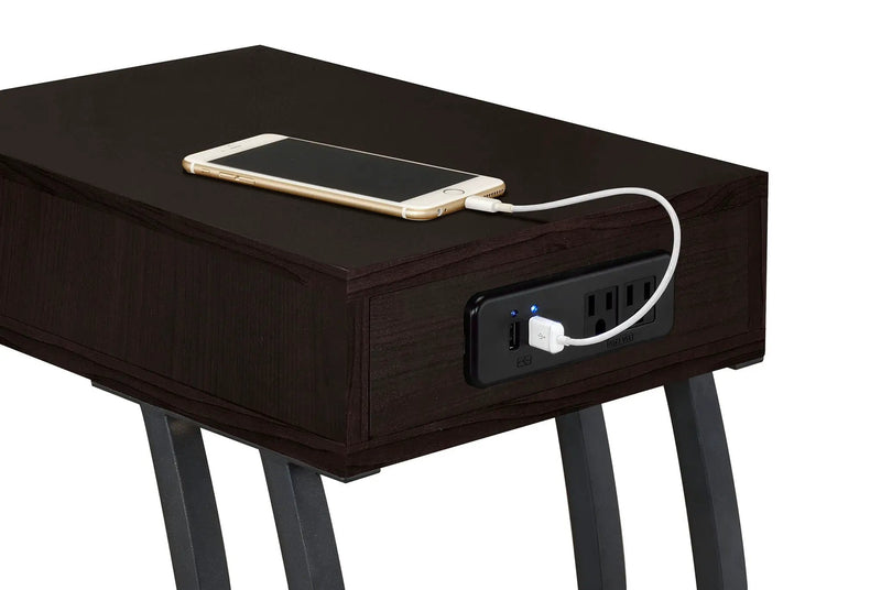 Troy 1-drawer C-Shaped Side Table Power Outlet Cappuccino by Unique Piece Furniture