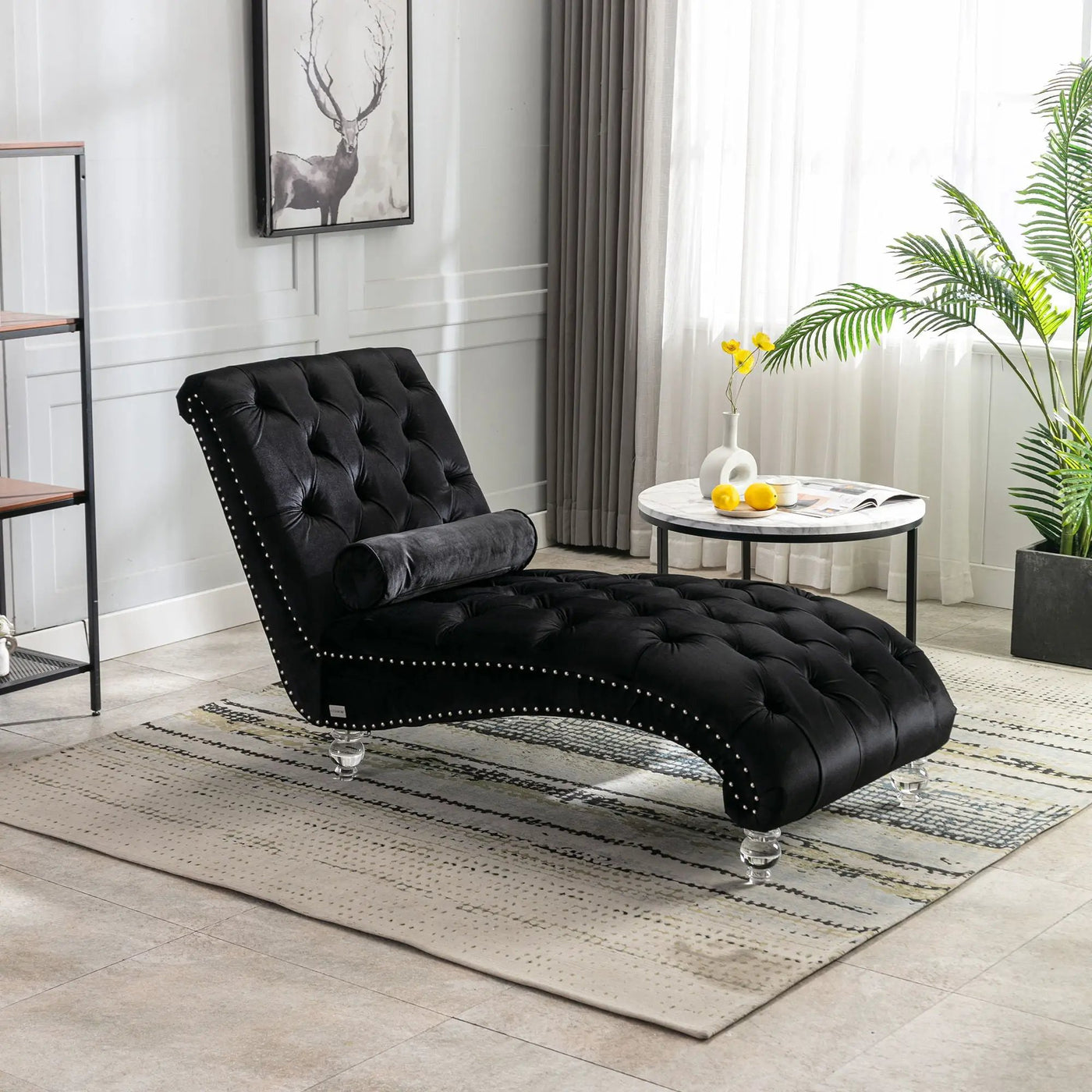 Chaise Lounge Indoor, Button Tufted Upholstered Chaise Lounge Chair With Pillow by Unique Piece Furniture