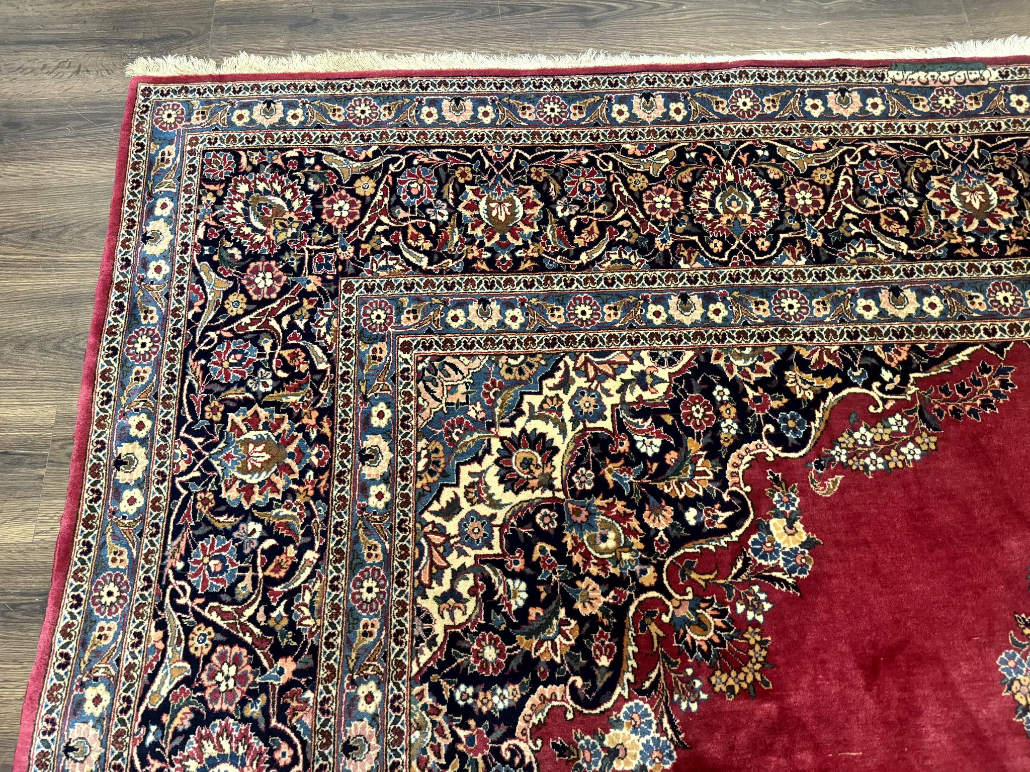 Persian Kashan Rug 9x12, Traditional, Semi Open Field, Red, Signed By Master Weaver, Antique Rug by Jewel Rugs