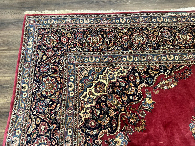 Persian Kashan Rug 9x12, Traditional, Semi Open Field, Red, Signed By Master Weaver, Antique Rug by Jewel Rugs