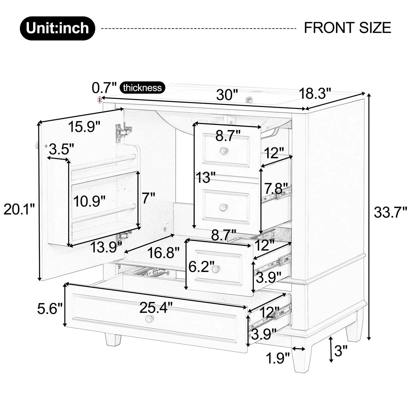 Freestanding Bathroom Vanity With Sink, Soft Close Door, 3 Drawers by HouseOfZazla