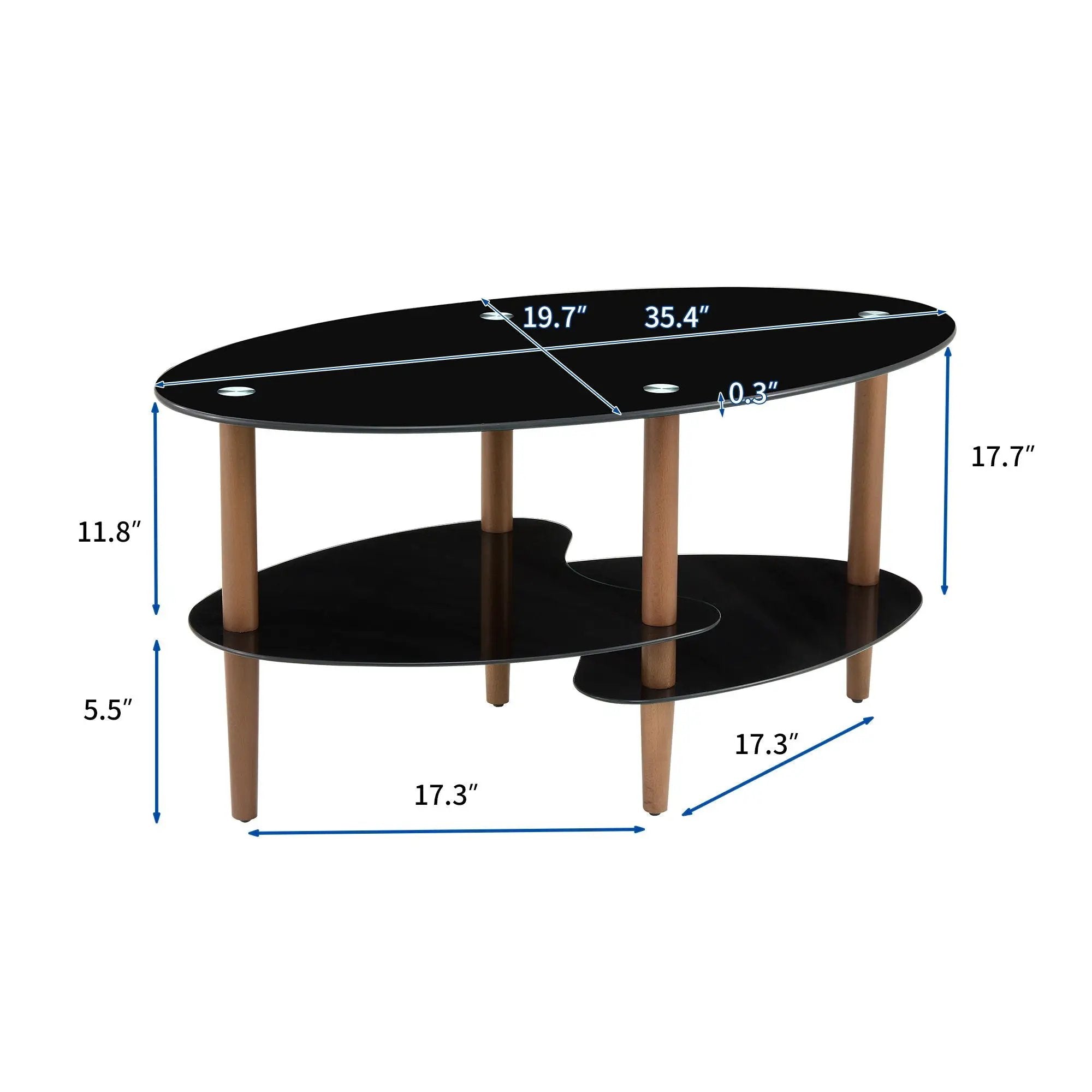 Oval Glass Coffee Table, Modern Table In Living Room Oak Wood Leg Tea Table 3-Layer Tempered Glass Table - Brown / Black by HouseOfZazla