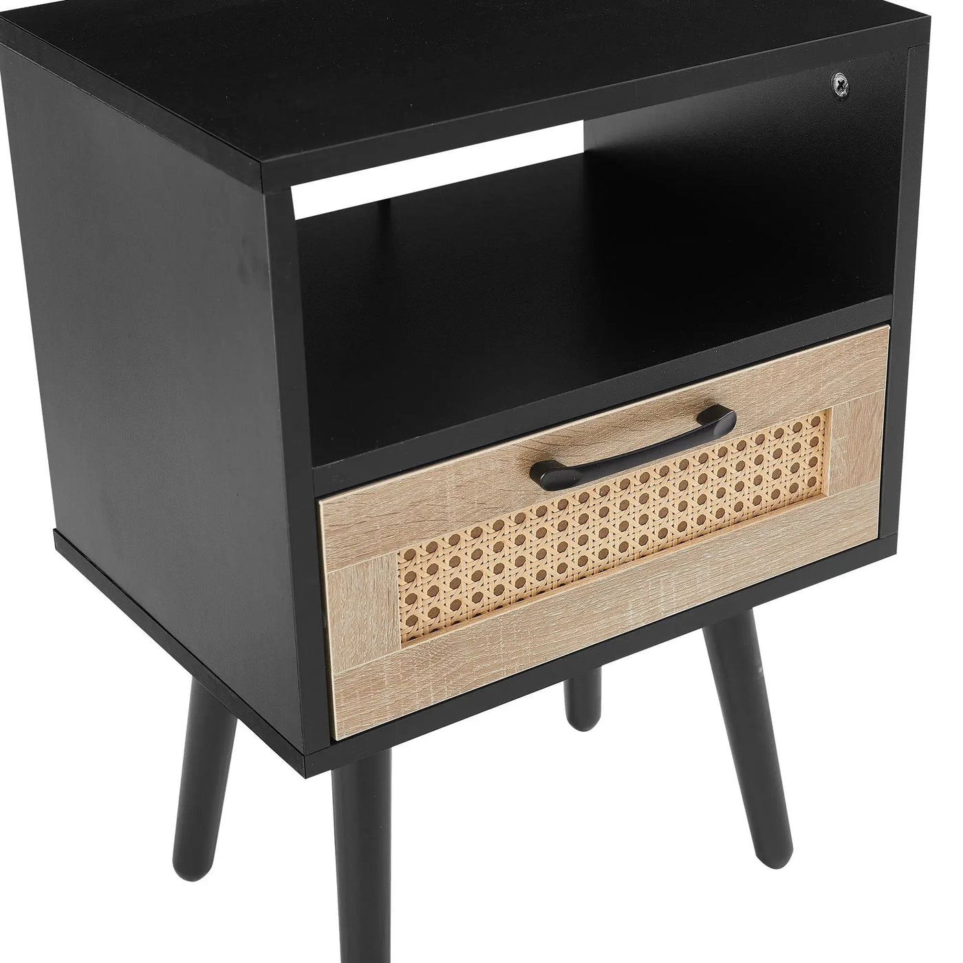15.75" Rattan End Table With Drawer And Solid Wood Legs, Modern Nightstand, Side Table For Living Room, Bedroom by HouseOfZazla