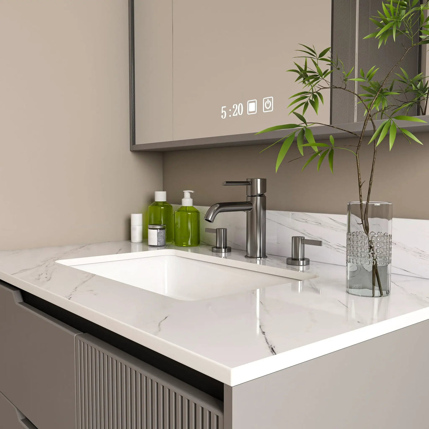 Bianco Carrara Venato Elegant Marble Vanity Top, Bathroom Vanity With Undermount Sink, Sintered Stone by HouseOfZazla