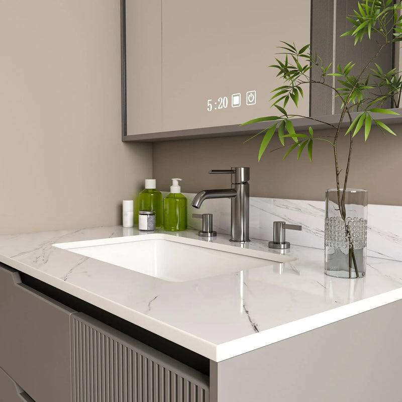 Bianco Carrara Venato Elegant Marble Vanity Top, Bathroom Vanity With Undermount Sink, Sintered Stone by HouseOfZazla