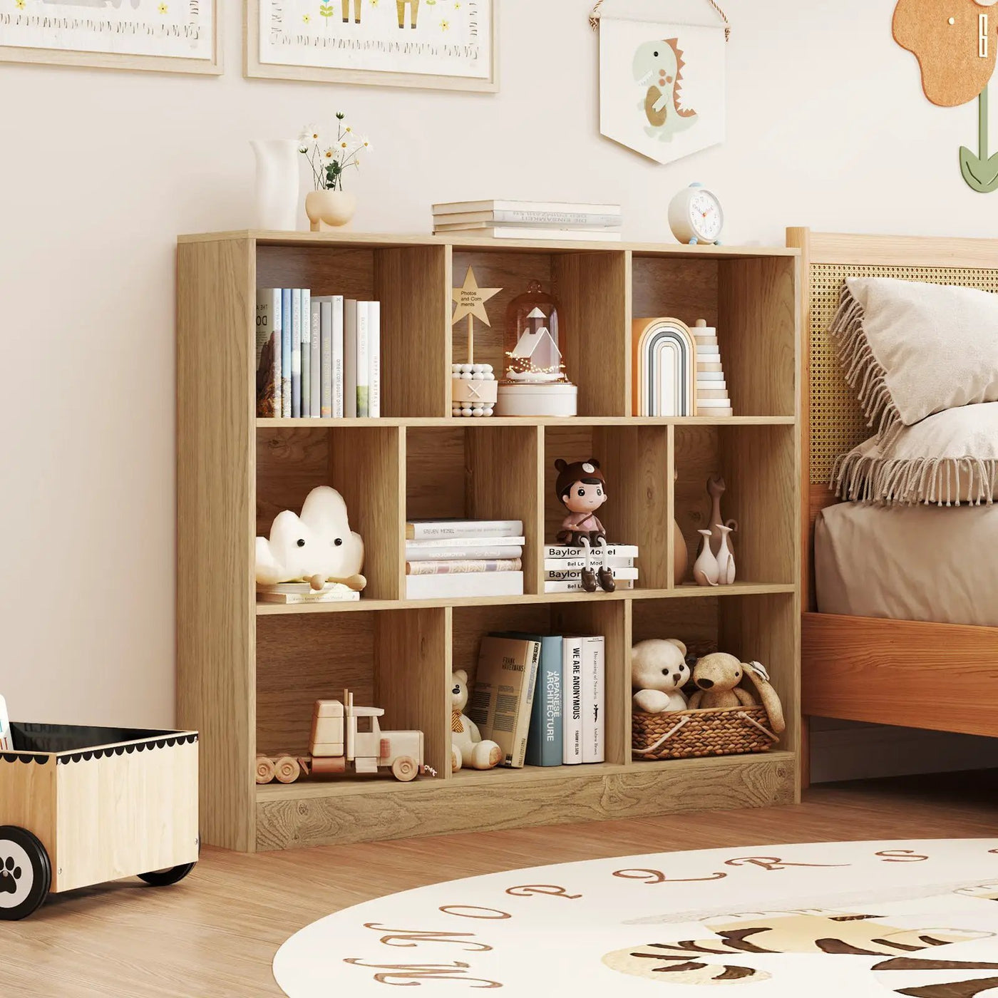 41 inches Wooden Toy Storage Organizer with 10 Cubes for Kids by DirectDeals