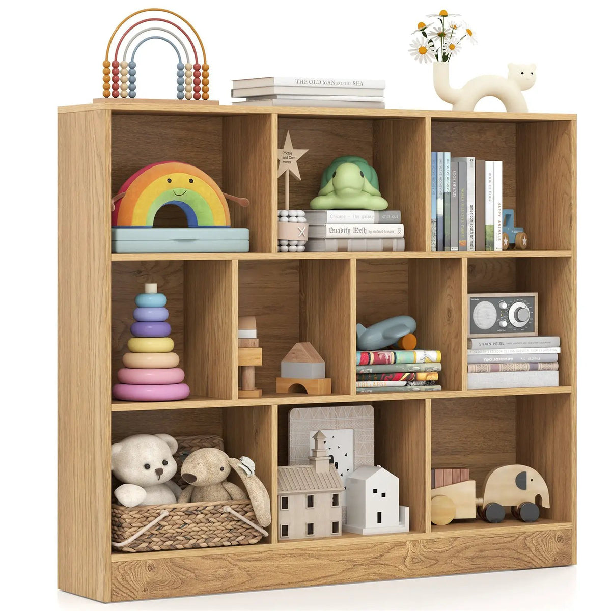 41 inches Wooden Toy Storage Organizer with 10 Cubes for Kids by DirectDeals
