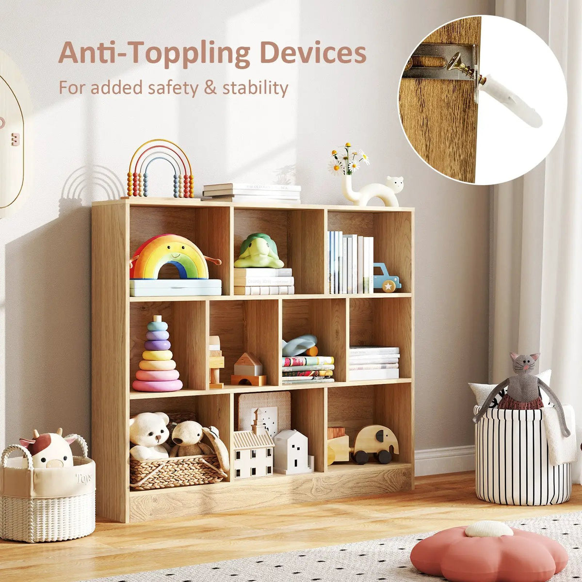 41 inches Wooden Toy Storage Organizer with 10 Cubes for Kids by DirectDeals