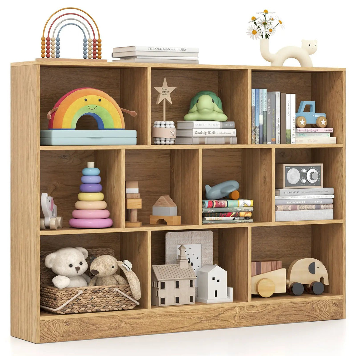 41 inches Wooden Toy Storage Organizer with 10 Cubes for Classroom Daycare Nursery Kindergarten by DirectDeals