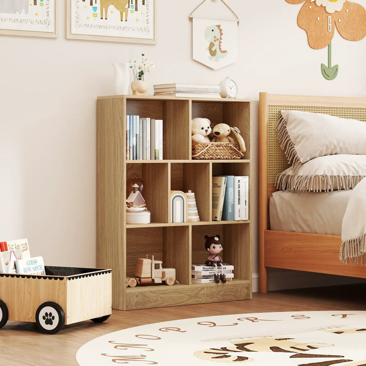 7-Section Freestanding Bookshelf for Kids Room Classroom Daycare Nursery by DirectDeals