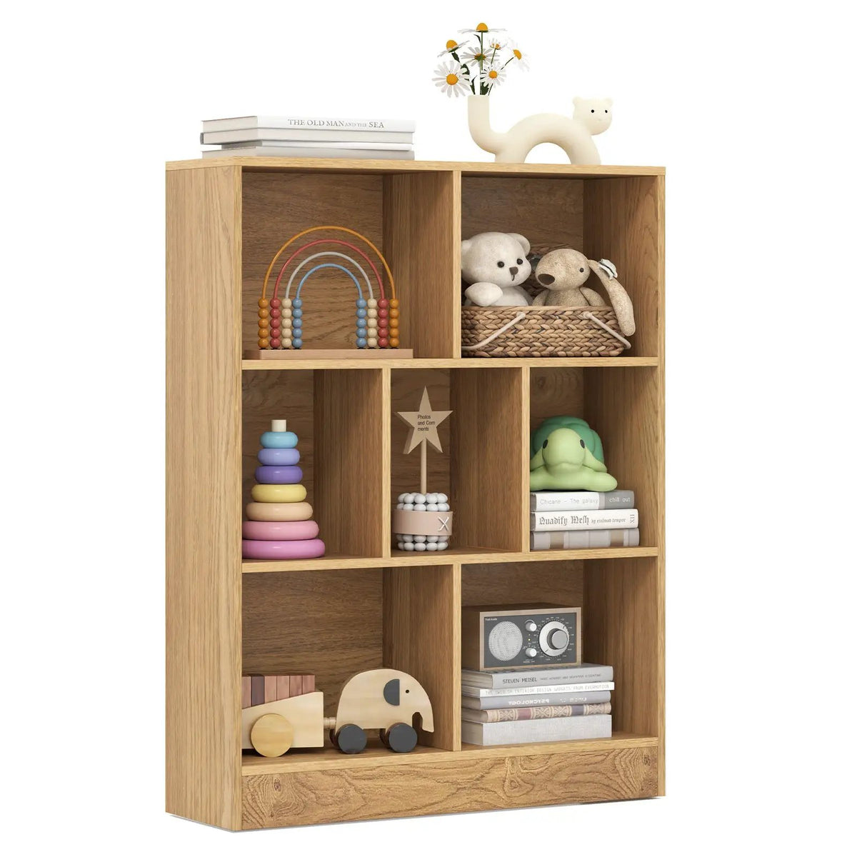 7-Section Freestanding Bookshelf for Kids Room Classroom Daycare Nursery by DirectDeals