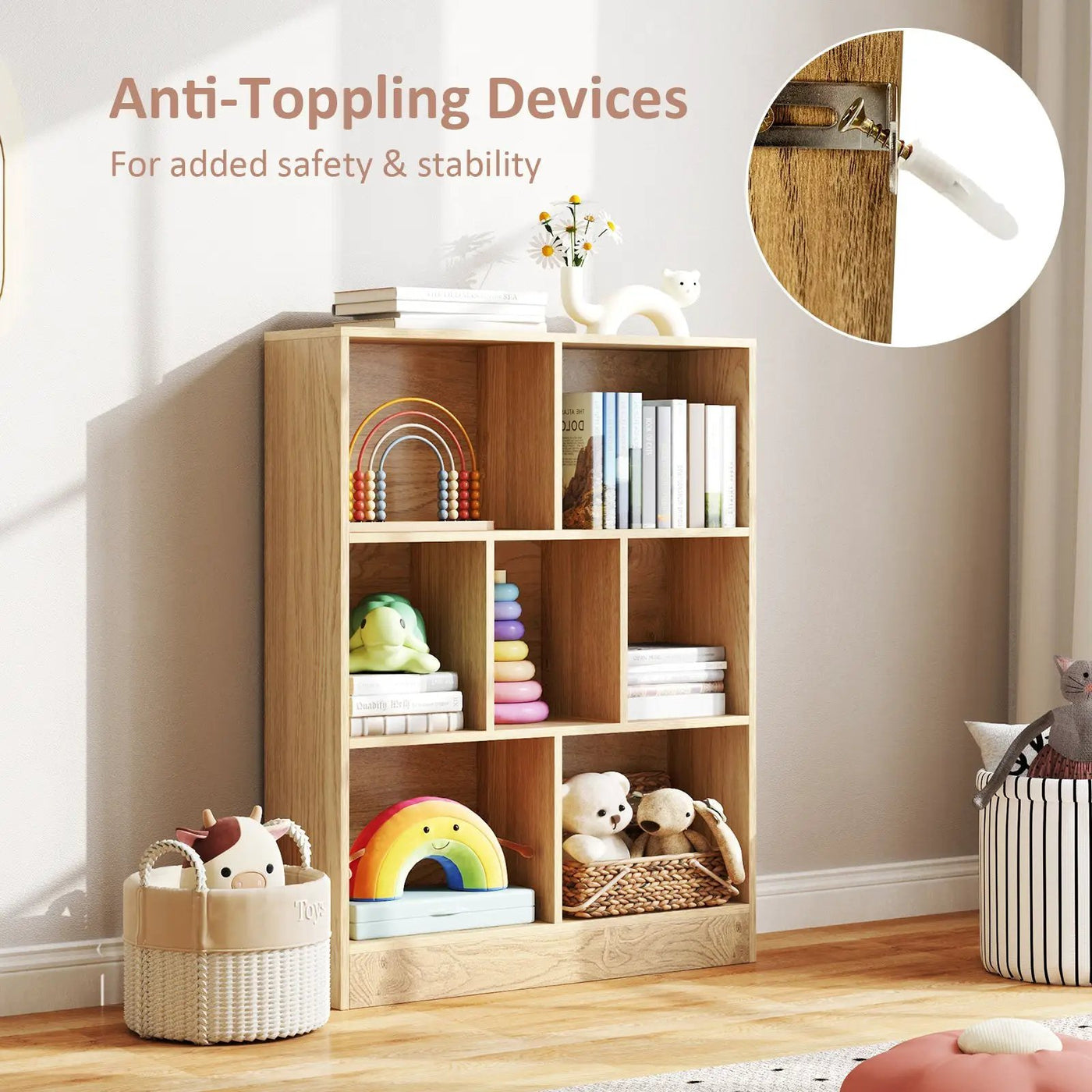 7-Section Freestanding Bookshelf for Kids Room Classroom Daycare Nursery by DirectDeals