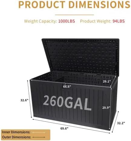 KUIKUI 320 Gallon Deck Box Waterproof, Extra Large Outdoor Storage Box Lockable with Divider and Lifter Prevent Water Seeping into from Floor for Patio Cushions by GreenHaven Gardens