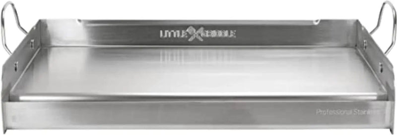 LITTLE GRIDDLE 100% Stainless Steel Griddle with Even Heat Cross Bracing and Removable Handles - For Grills, Camping, Tailgating, Silver, 25" x 16" x 6.5" by GreenHaven Gardens