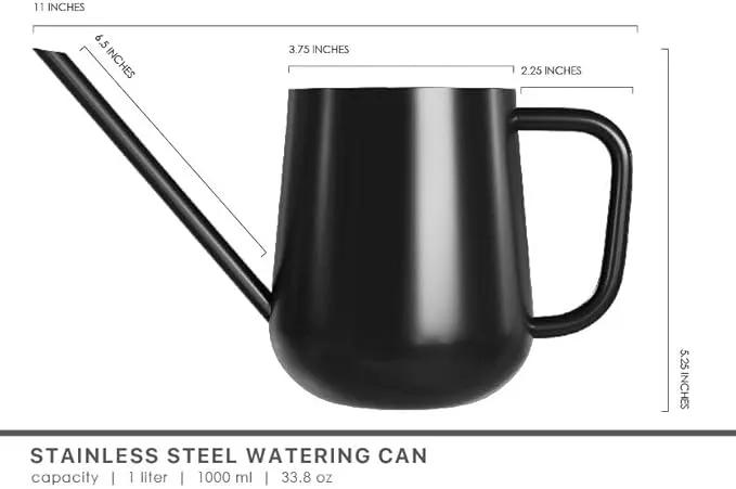 Metal Watering Can for Indoor Houseplants Outdoor Garden Long Sprout Water Can for Succulents Herb Bonsai Modern Garden Tool 33.8oz/1000ml (Dashing Black) by GreenHaven Gardens