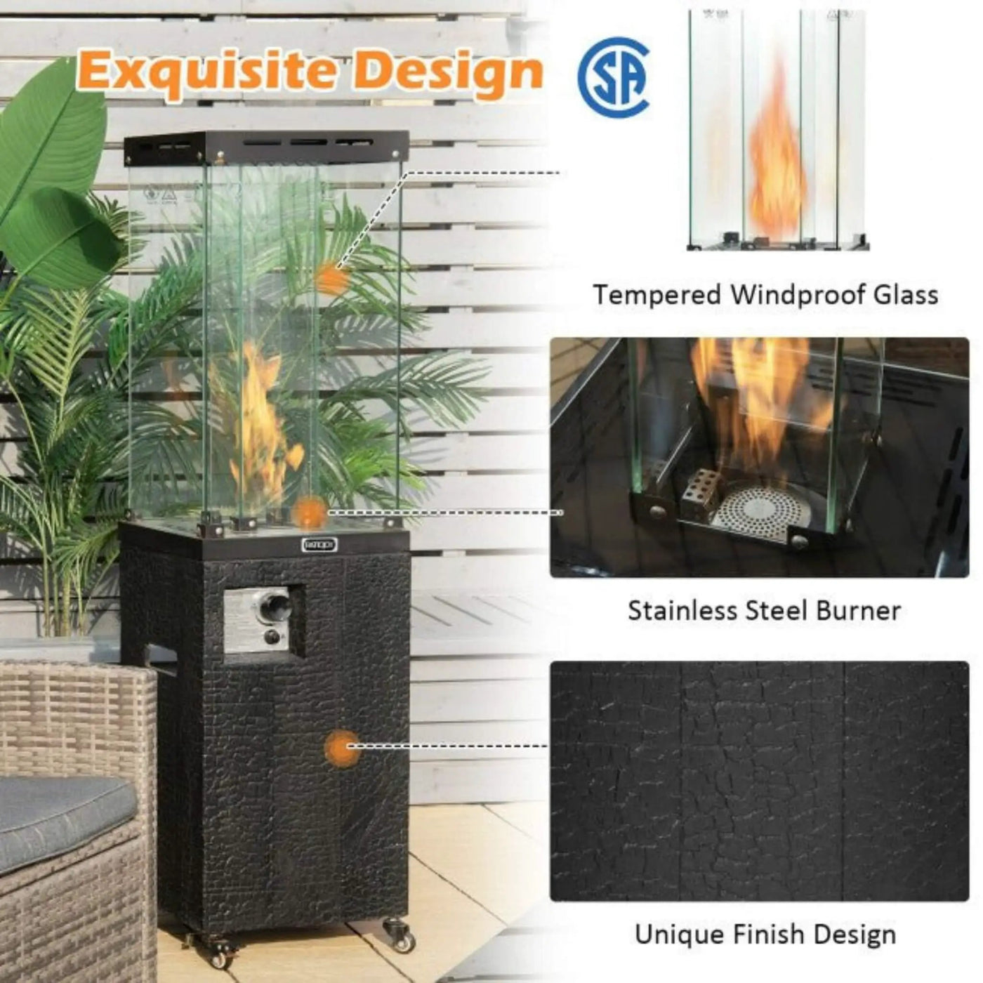 41K BTU Outdoor Propane Gas Patio Heater W/ Lockable Wheels (SAK98052) by SAKSBY WHOLESALE