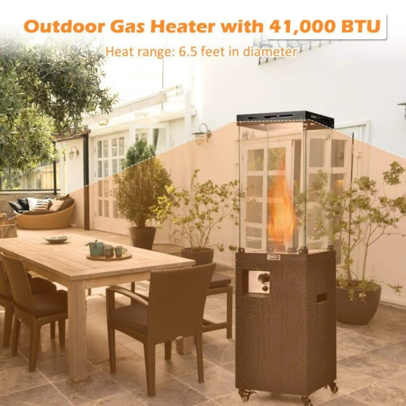 41K BTU Outdoor Propane Gas Patio Heater W/ Lockable Wheels (SAK98052) by SAKSBY WHOLESALE