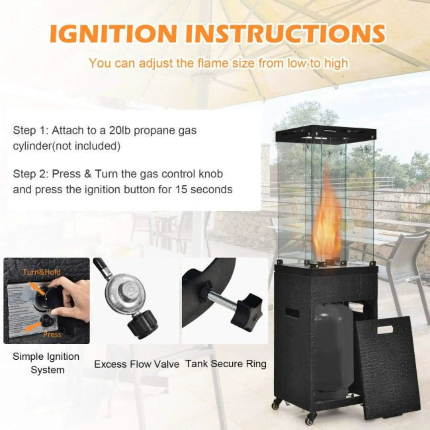 41K BTU Outdoor Propane Gas Patio Heater W/ Lockable Wheels (SAK98052) by SAKSBY WHOLESALE