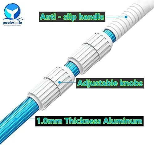 POOLWHALE Professional 12 Feet Blue Anodized Aluminum Telescopic Swimming Pool Pole,Adjustable 3 Piece Expandable Step-Up,for Skimmer Nets, Vacuum Heads and Brushes, Strong Grip & Lock by GreenHaven Gardens