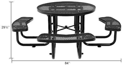 Global Industrial 46" Round Picnic Table, Expanded Metal, Black Thermoplastic Coating, Attached Benches, 1-1/2” Umbrella Pole Hole, Outdoor-Rated, 1000 lb Capacity by GreenHaven Gardens