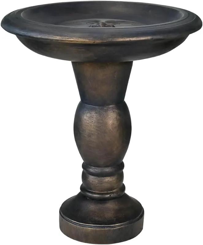 SKYFIRE 22-Inch Fibre Reinforced Concrete Pedestal Floor Fountain and Bird Bath Outdoor Decor for Garden, Patio, Lawn, Backyard - 20”L X 20”W X 22”H Antique Pedestal Birdbath by GreenHaven Gardens