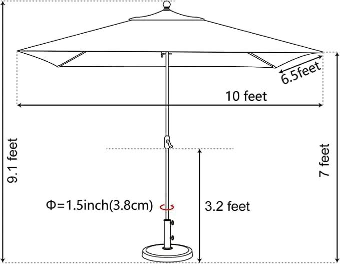 EliteShade USA 10-Year-Non-Fading 6.5x10Ft Rectangular Market Umbrella Patio Umbrella Outdoor Table Umbrella with Ventilation, Macaw Green by GreenHaven Gardens