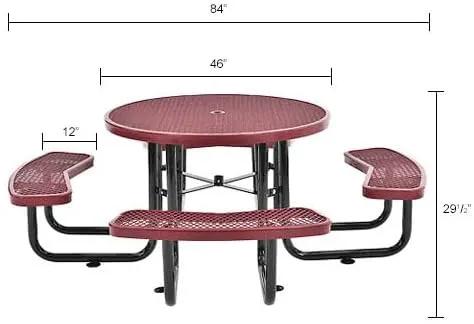 Global Industrial 46" Round Picnic Table, Expanded Metal, Red Thermoplastic Coating, Attached Benches, 1-1/2” Umbrella Pole Hole, Outdoor-Rated, 1000 lb Capacity by GreenHaven Gardens