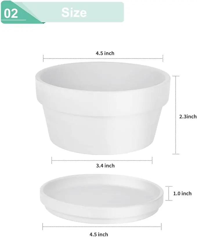 vensovo 4.5 Inch White Terracotta Shallow Succulent Pots - 6 Pack Terra Cotta Clay Pot with Saucer, Cacuts Indoor and Outdoor Planters with Drainage Hole by GreenHaven Gardens