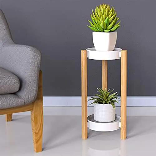 Bamboo Plant Stands Indoor, 2 Tier Steel Tray Tall Corner Plant Stand Holder & Plant Display Rack for Outdoor Garden Indoor Home (2 Tier) by GreenHaven Gardens